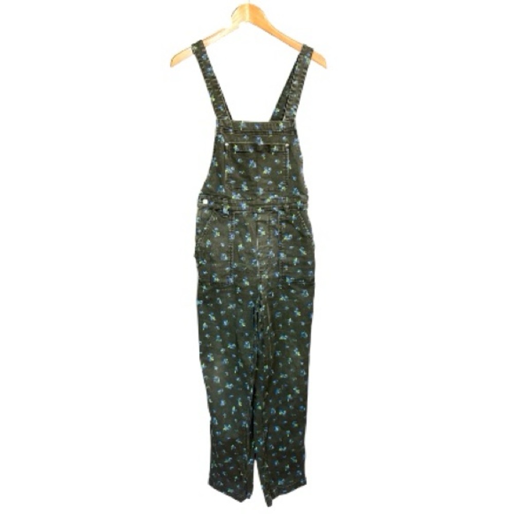 WEWOREWHAT Slouchy Black Watercolor Ditsy Slit Overalls - Picture 3 of 12